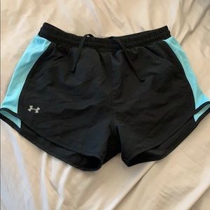 XS Under Armor blue and black exercise shorts